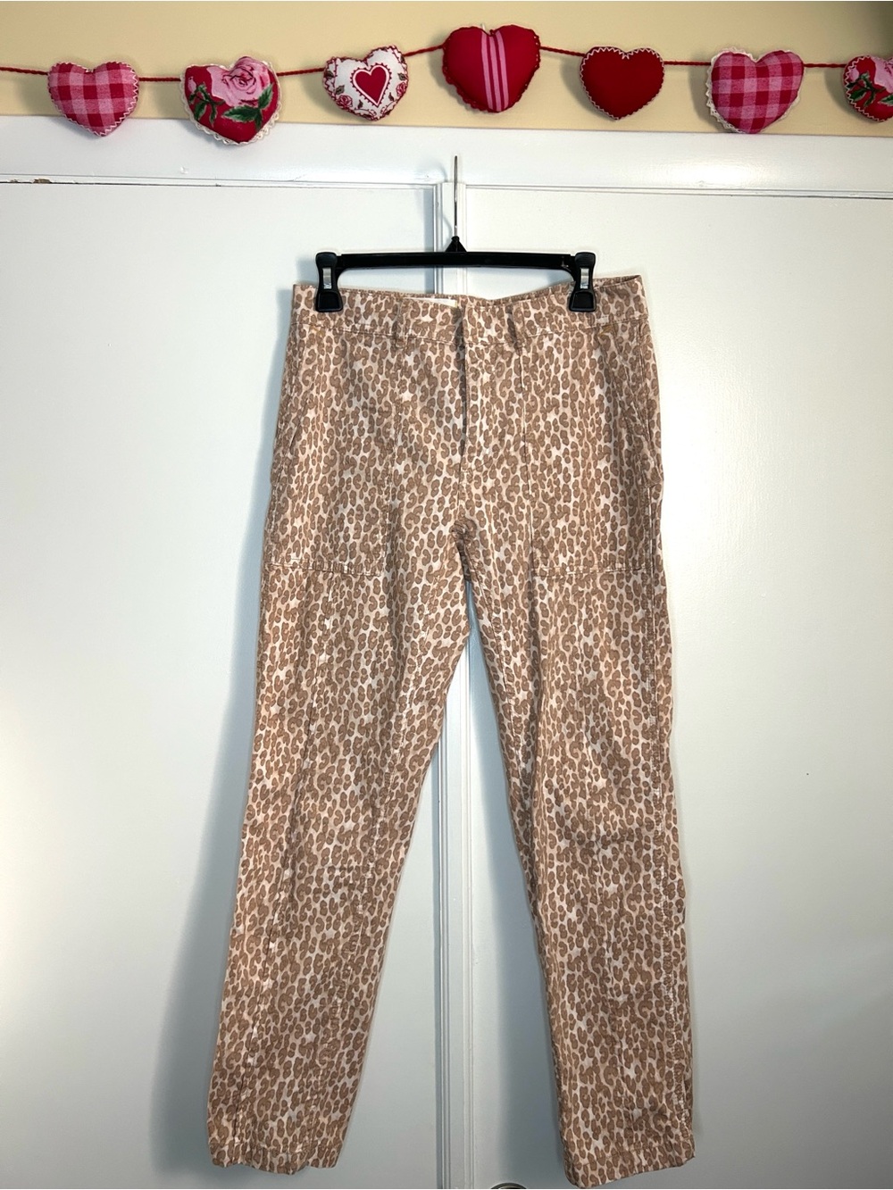 Anthropologie Taupe & Cream Leopard-Print Straight-Leg Pants
